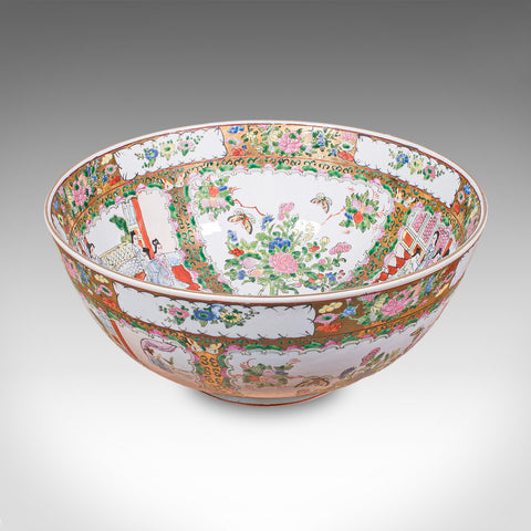 Large Vintage Famille Rose Fruit Bowl, Oriental, Ceramic, Display Dish, Art Deco