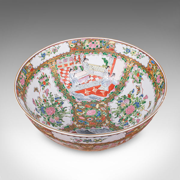 Large Vintage Famille Rose Fruit Bowl, Oriental, Ceramic, Display Dish, Art Deco