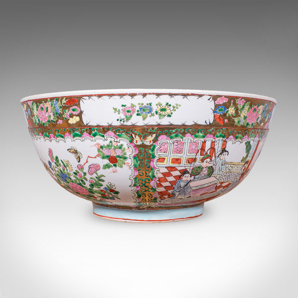 Large Vintage Famille Rose Fruit Bowl, Oriental, Ceramic, Display Dish, Art Deco