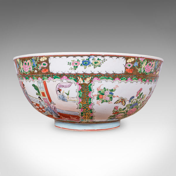 Large Vintage Famille Rose Fruit Bowl, Oriental, Ceramic, Display Dish, Art Deco