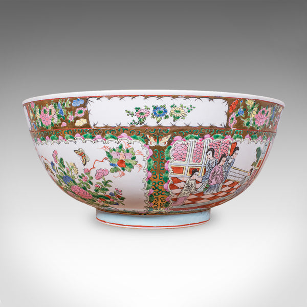 Large Vintage Famille Rose Fruit Bowl, Oriental, Ceramic, Display Dish, Art Deco