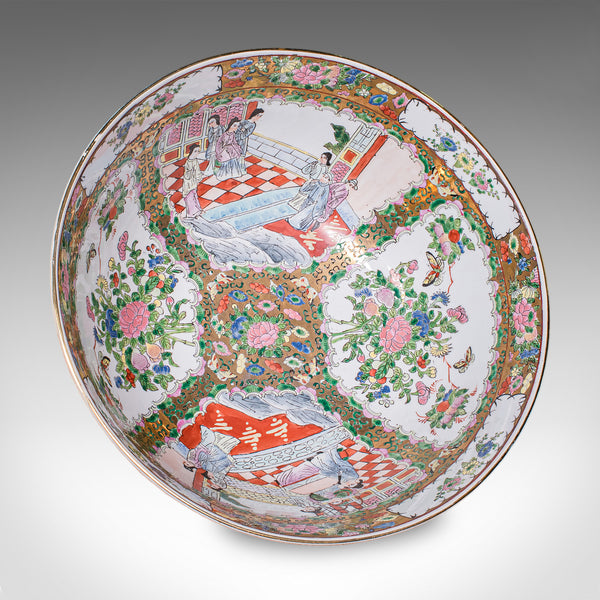 Large Vintage Famille Rose Fruit Bowl, Oriental, Ceramic, Display Dish, Art Deco
