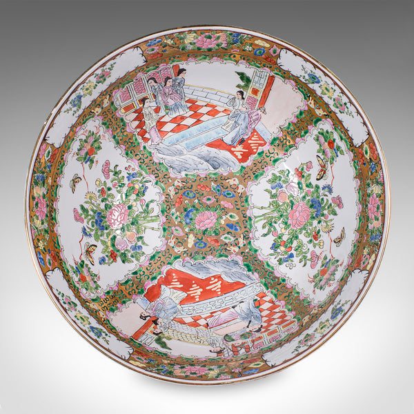Large Vintage Famille Rose Fruit Bowl, Oriental, Ceramic, Display Dish, Art Deco