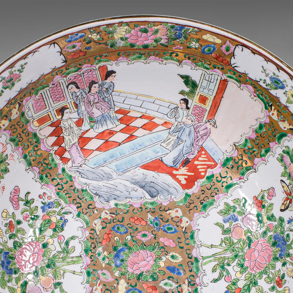 Large Vintage Famille Rose Fruit Bowl, Oriental, Ceramic, Display Dish, Art Deco