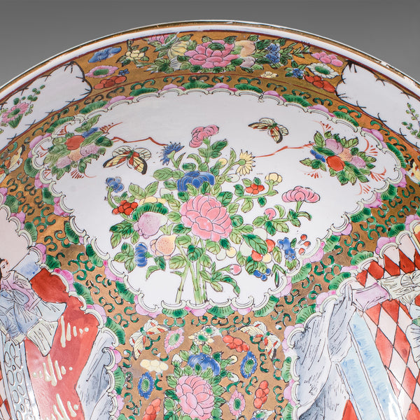 Large Vintage Famille Rose Fruit Bowl, Oriental, Ceramic, Display Dish, Art Deco