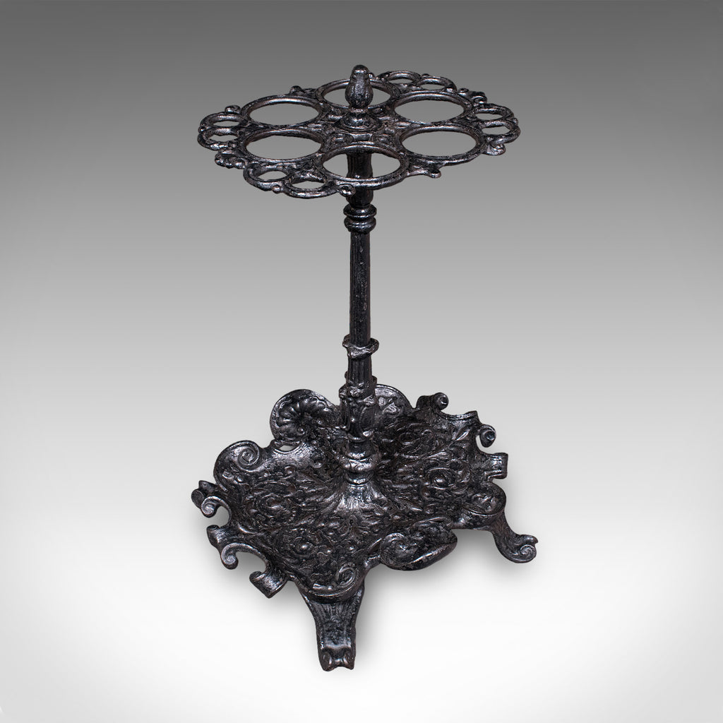 Antique Reception Hall Umbrella Stand, English, Cast Iron, Stick Loop, Victorian