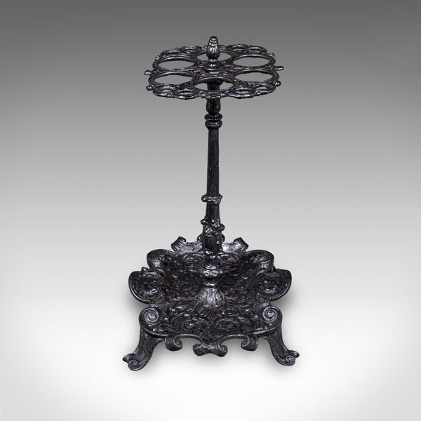 Antique Reception Hall Umbrella Stand, English, Cast Iron, Stick Loop, Victorian