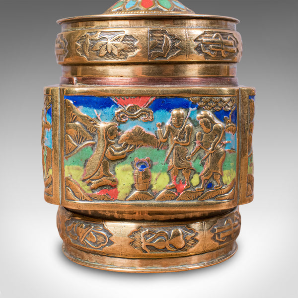 Pair of Small Antique Champleve Tea Caddies, Oriental Spice Pot, Edwardian, 1910