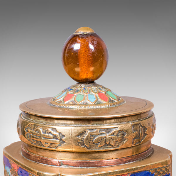 Pair of Small Antique Champleve Tea Caddies, Oriental Spice Pot, Edwardian, 1910