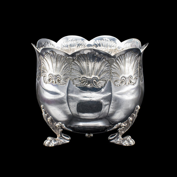 Antique Sugar Bowl, English, Silver Plate, Table Dish, Montieth Style, Victorian