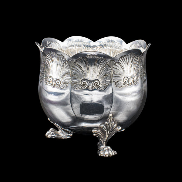Antique Sugar Bowl, English, Silver Plate, Table Dish, Montieth Style, Victorian