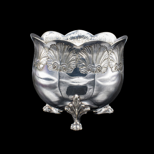 Antique Sugar Bowl, English, Silver Plate, Table Dish, Montieth Style, Victorian