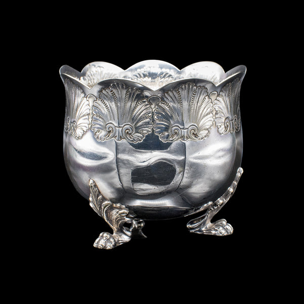 Antique Sugar Bowl, English, Silver Plate, Table Dish, Montieth Style, Victorian