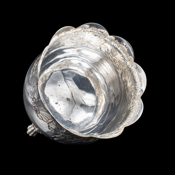 Antique Sugar Bowl, English, Silver Plate, Table Dish, Montieth Style, Victorian