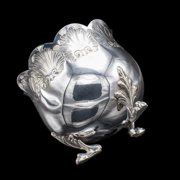 Antique Sugar Bowl, English, Silver Plate, Table Dish, Montieth Style, Victorian
