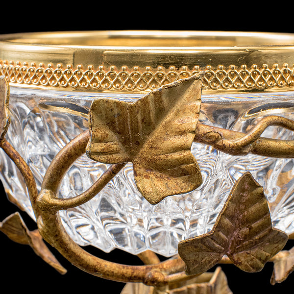Vintage Potpourri Dish, English, Gilt Metal, Cut Glass, Display Bowl, Bonbons
