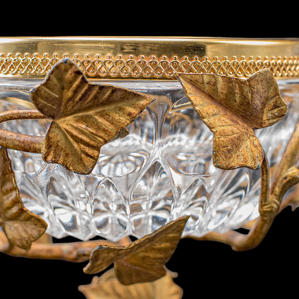 Vintage Potpourri Dish, English, Gilt Metal, Cut Glass, Display Bowl, Bonbons