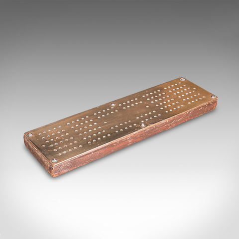 Antique Cribbage Board, English, Bronze, Pine, Gaming Peg Base, Victorian, 1900