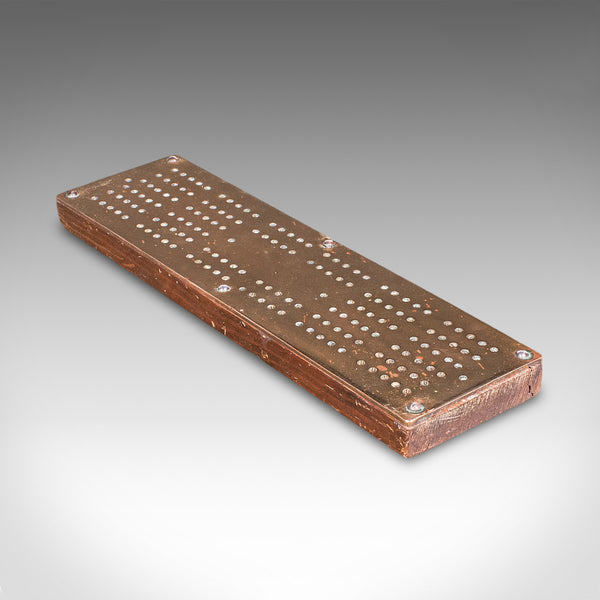 Antique Cribbage Board, English, Bronze, Pine, Gaming Peg Base, Victorian, 1900