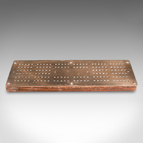 Antique Cribbage Board, English, Bronze, Pine, Gaming Peg Base, Victorian, 1900