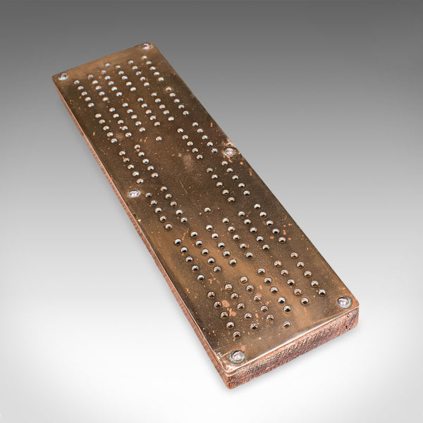 Antique Cribbage Board, English, Bronze, Pine, Gaming Peg Base, Victorian, 1900