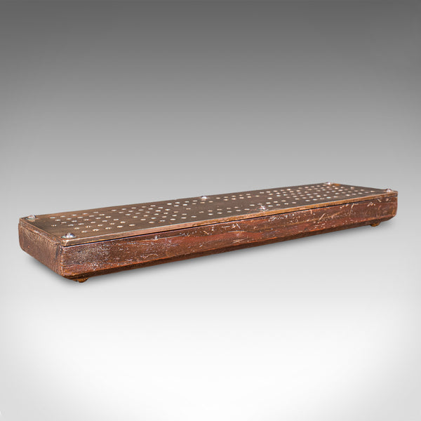 Antique Cribbage Board, English, Bronze, Pine, Gaming Peg Base, Victorian, 1900