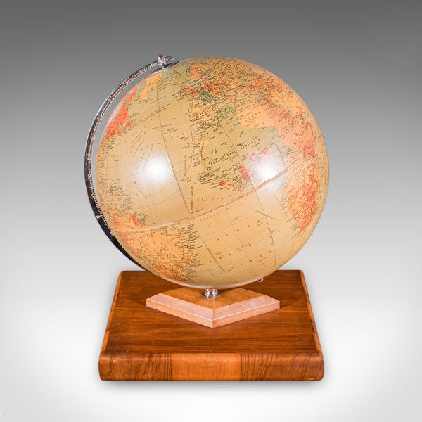 Vintage Table Globe & Atlas, English, World Map, Philips Challenge, Mid Century