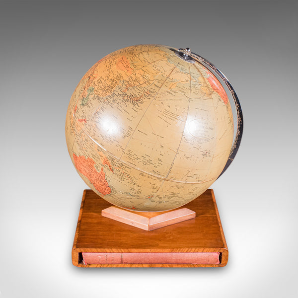 Vintage Table Globe & Atlas, English, World Map, Philips Challenge, Mid Century