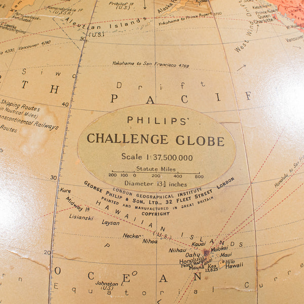 Vintage Table Globe & Atlas, English, World Map, Philips Challenge, Mid Century