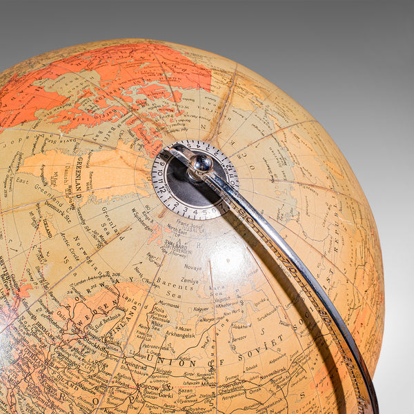 Vintage Table Globe & Atlas, English, World Map, Philips Challenge, Mid Century