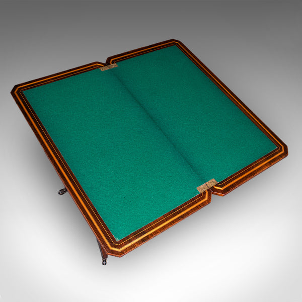 Antique Fold Over Card Table, English, Games, Bridge, Sofa, Victorian, C.1880