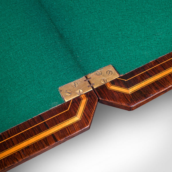 Antique Fold Over Card Table, English, Games, Bridge, Sofa, Victorian, C.1880