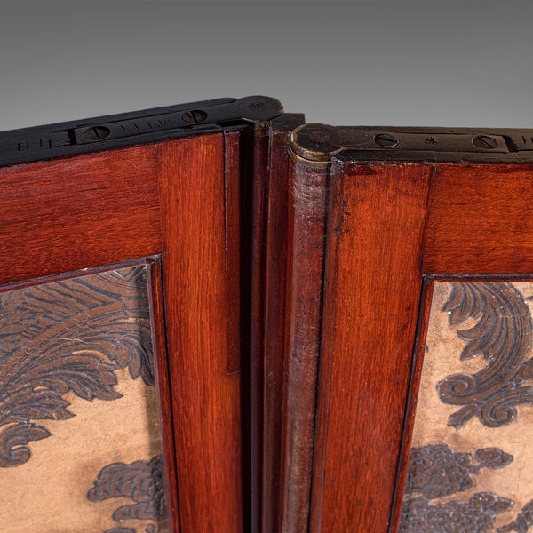 Antique Chinoiserie Privacy Screen, English, Four Panel Room Divider, Victorian