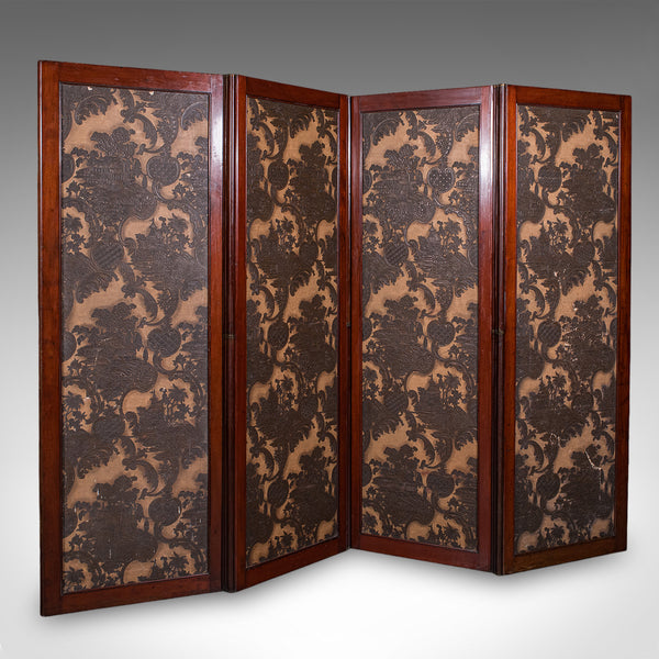 Antique Chinoiserie Privacy Screen, English, Four Panel Room Divider, Victorian