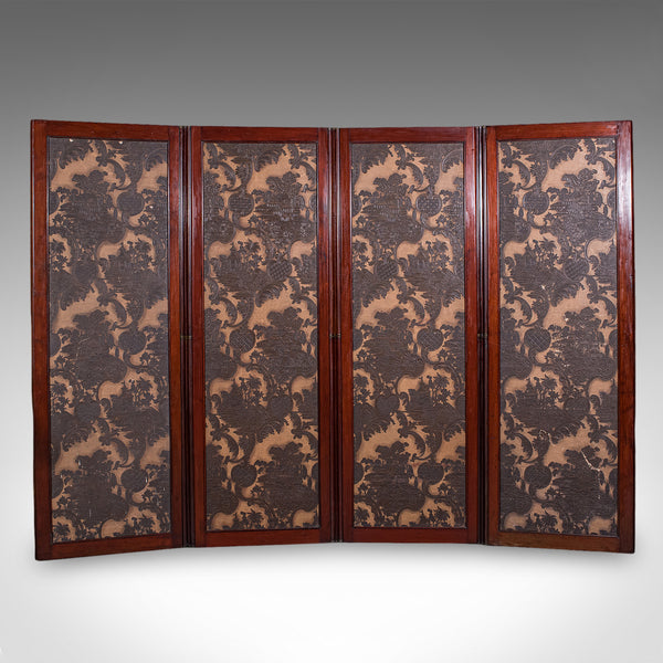 Antique Chinoiserie Privacy Screen, English, Four Panel Room Divider, Victorian