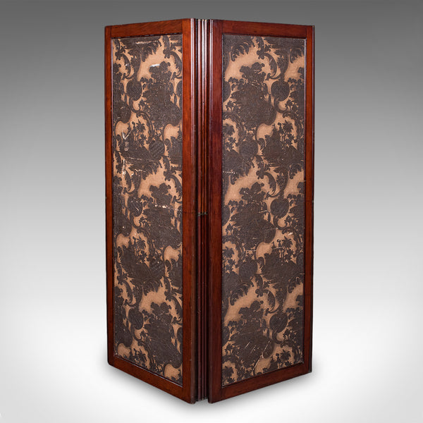 Antique Chinoiserie Privacy Screen, English, Four Panel Room Divider, Victorian