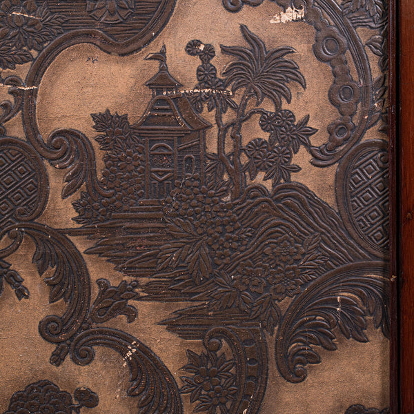 Antique Chinoiserie Privacy Screen, English, Four Panel Room Divider, Victorian