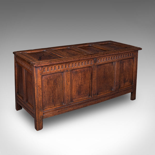 Long Antique Coffer, English, Oak, Blanket Chest, Period Storage, William III