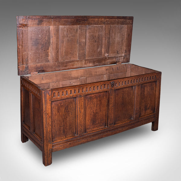 Long Antique Coffer, English, Oak, Blanket Chest, Period Storage, William III