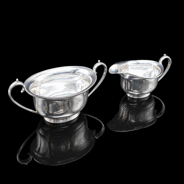 Antique Sugar Dish & Creamer Duo, English Silver Plate, Coffee Service Set, 1920