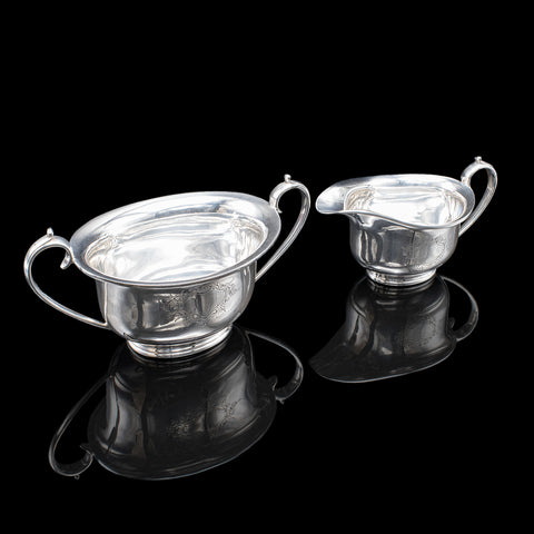 Antique Sugar Dish & Creamer Duo, English Silver Plate, Coffee Service Set, 1920