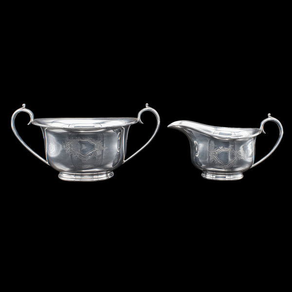 Antique Sugar Dish & Creamer Duo, English Silver Plate, Coffee Service Set, 1920