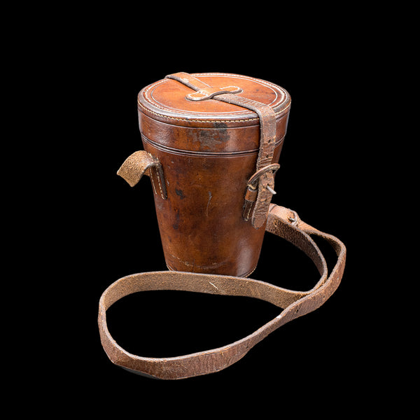Antique Explorer's Beaker Case, English, Silver Plate, Leather Sleeve, Edwardian