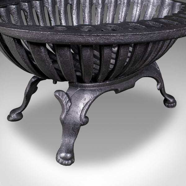 Antique Regency Revival Fire Basket, English, Iron, Fireplace, Grate, Edwardian