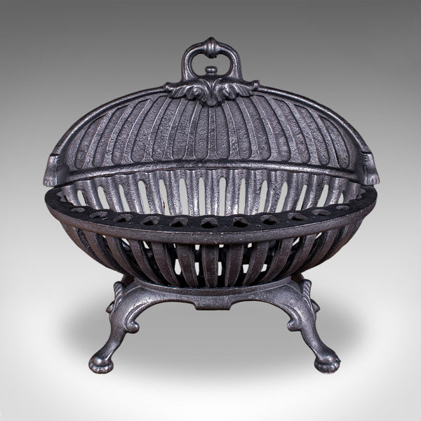 Antique Regency Revival Fire Basket, English, Iron, Fireplace, Grate, Edwardian