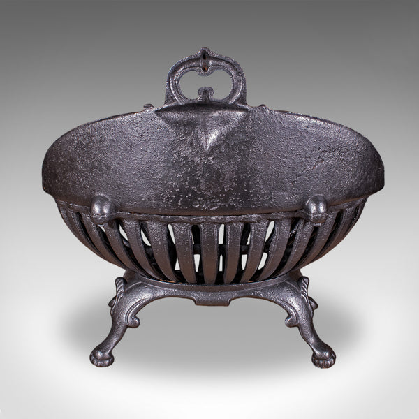 Antique Regency Revival Fire Basket, English, Iron, Fireplace, Grate, Edwardian