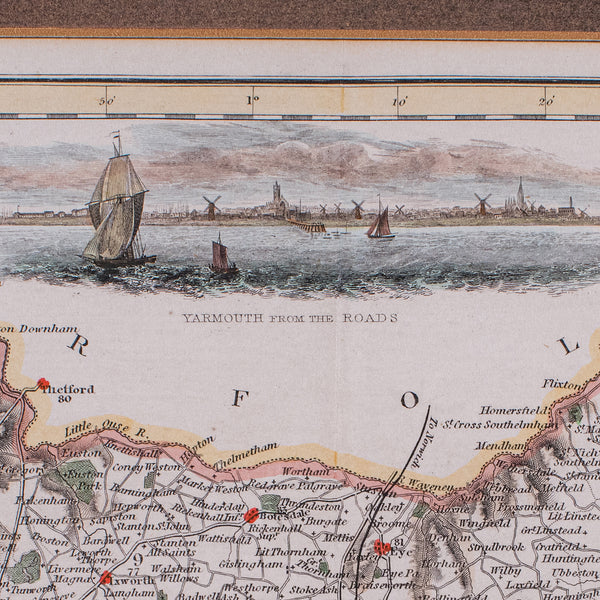 Antique County Map, Suffolk, Scottish, Framed Atlas Cartography, Victorian, 1840