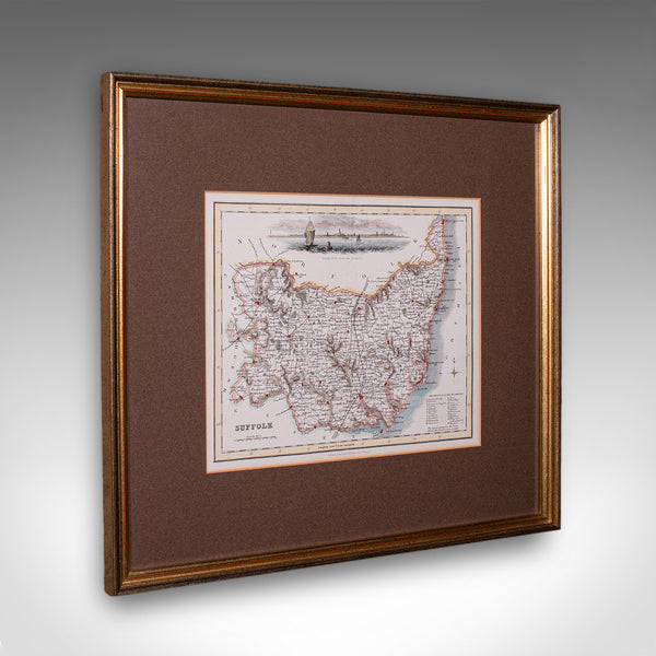 Antique County Map, Suffolk, Scottish, Framed Atlas Cartography, Victorian, 1840
