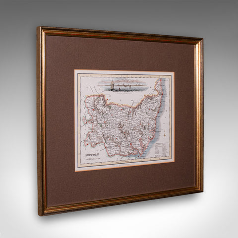 Antique County Map, Suffolk, Scottish, Framed Atlas Cartography, Victorian, 1840
