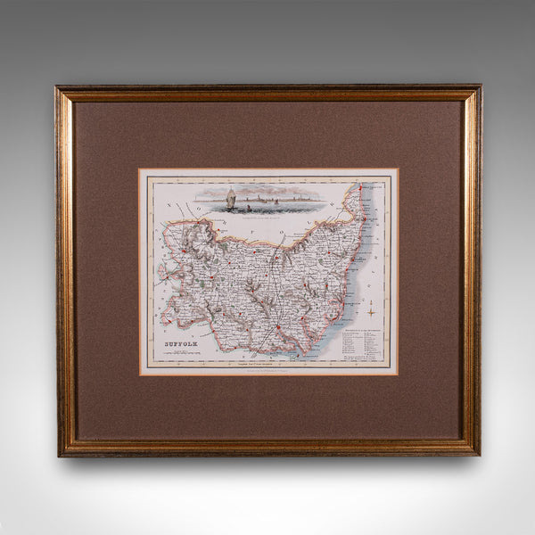 Antique County Map, Suffolk, Scottish, Framed Atlas Cartography, Victorian, 1840